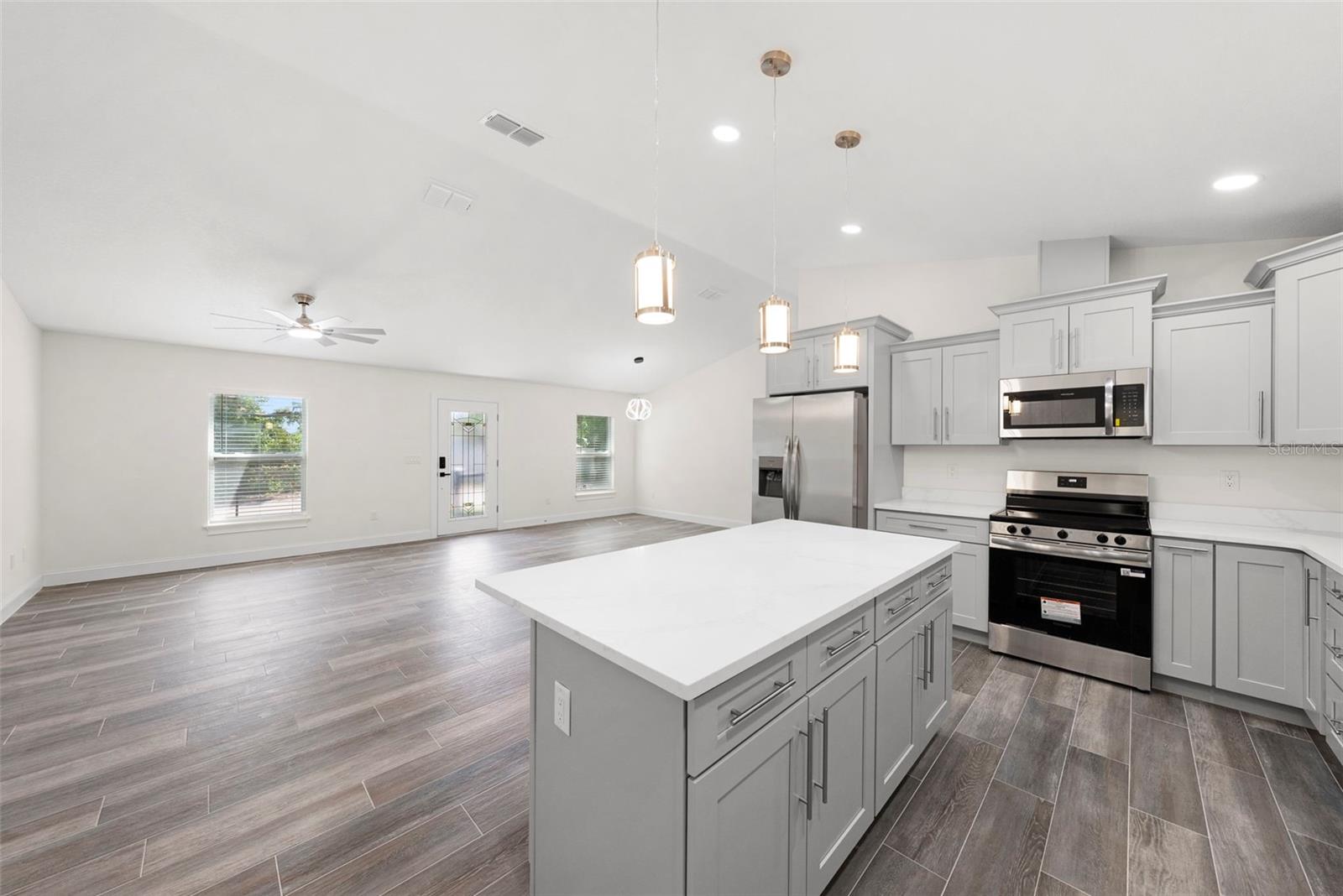 Kitchen looking into the Living Room/Dining Room