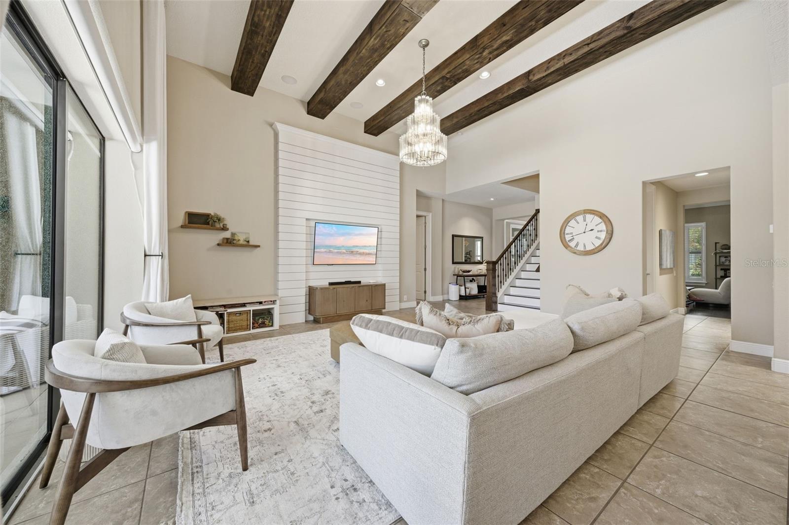 Gorgeous wood beams and crafted custom woodwork.