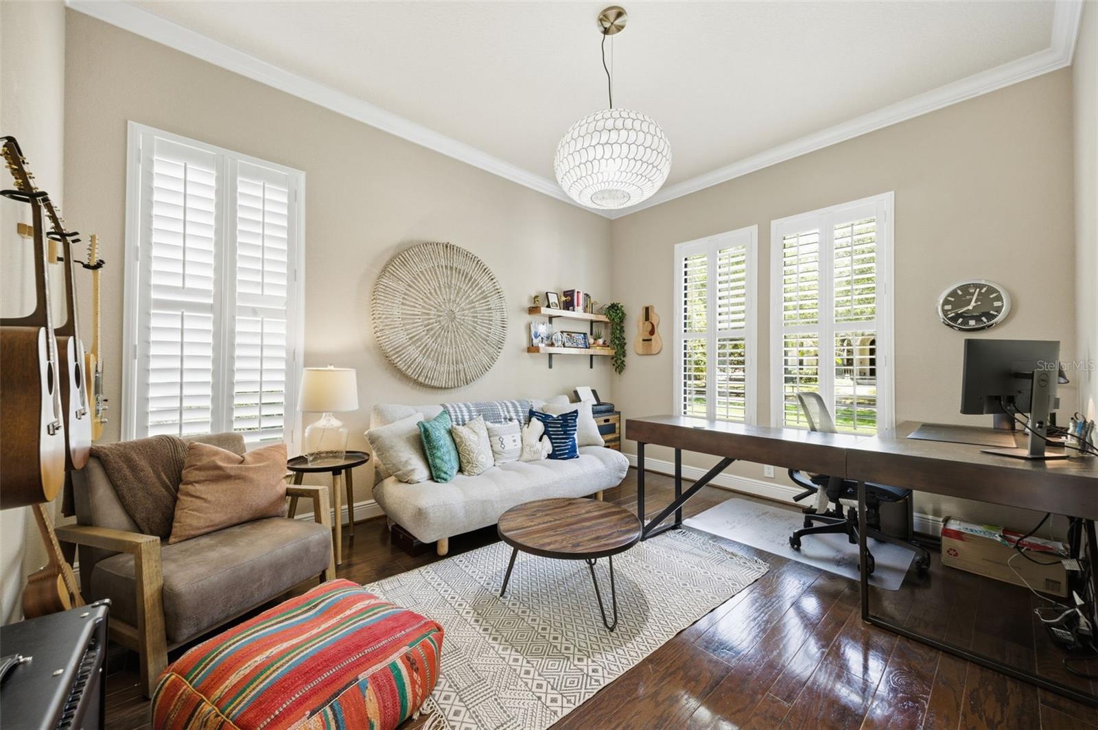 Dedicated office with glass French doors.