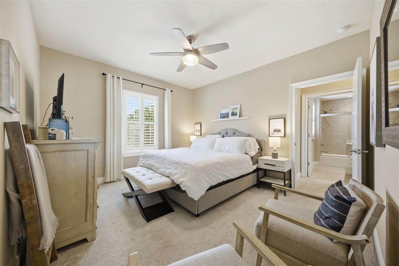 Main floor primary  suite with two large walk in closets.