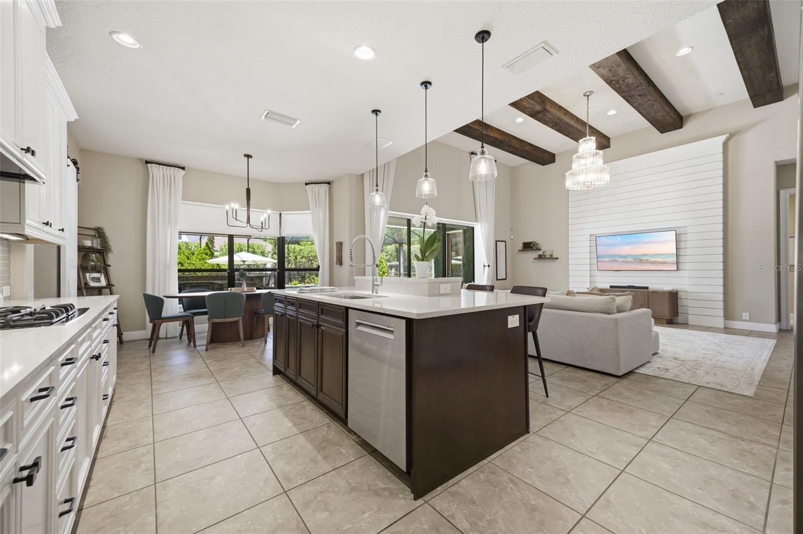 Large open plan kitchen and great room living area.
