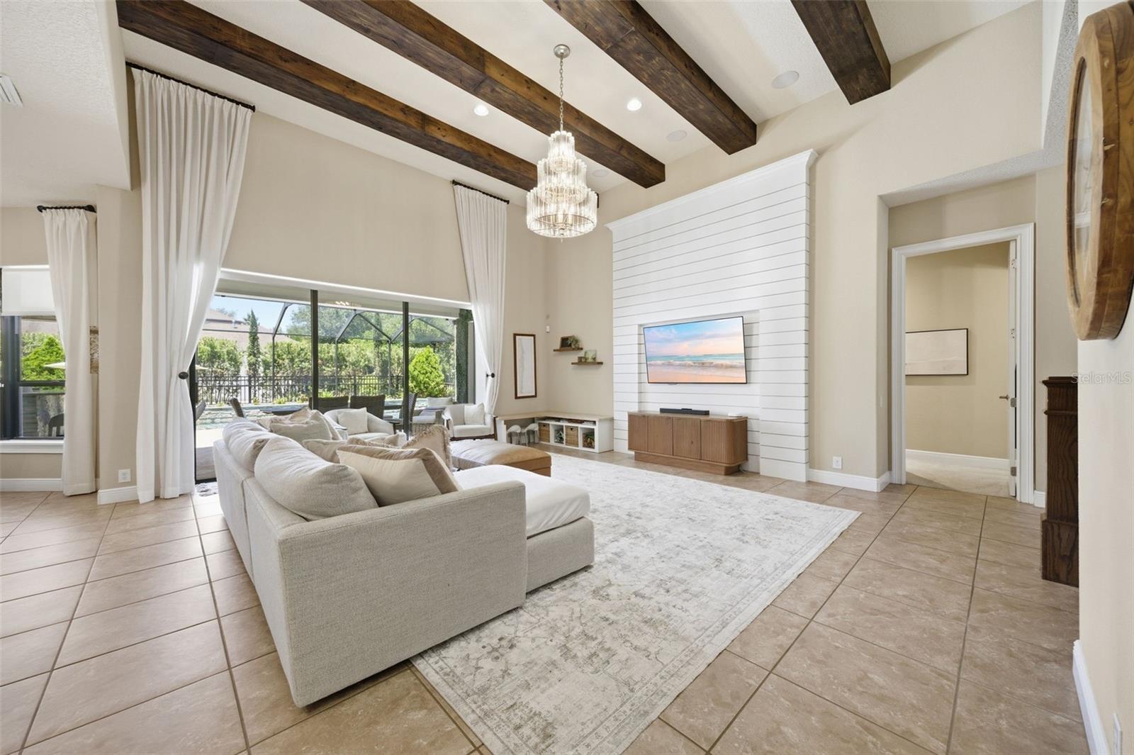 Gorgeous wood beams and crafted custom woodwork.