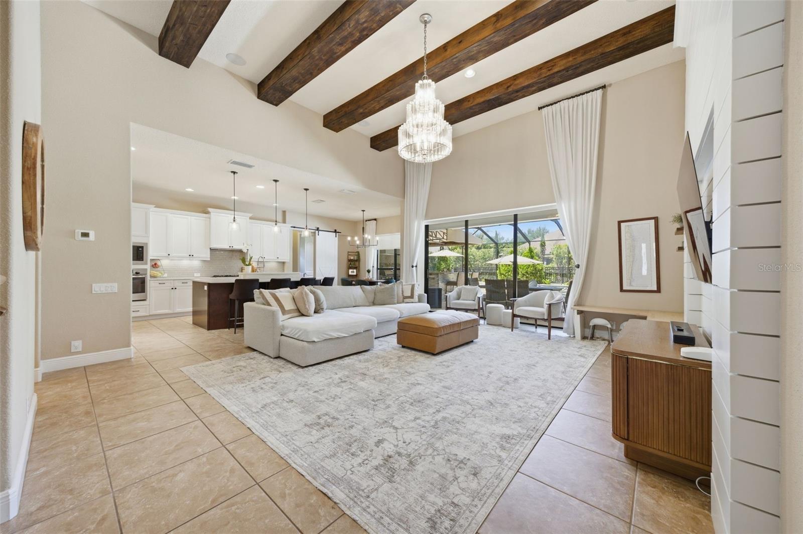 Gorgeous wood beams and crafted custom woodwork.