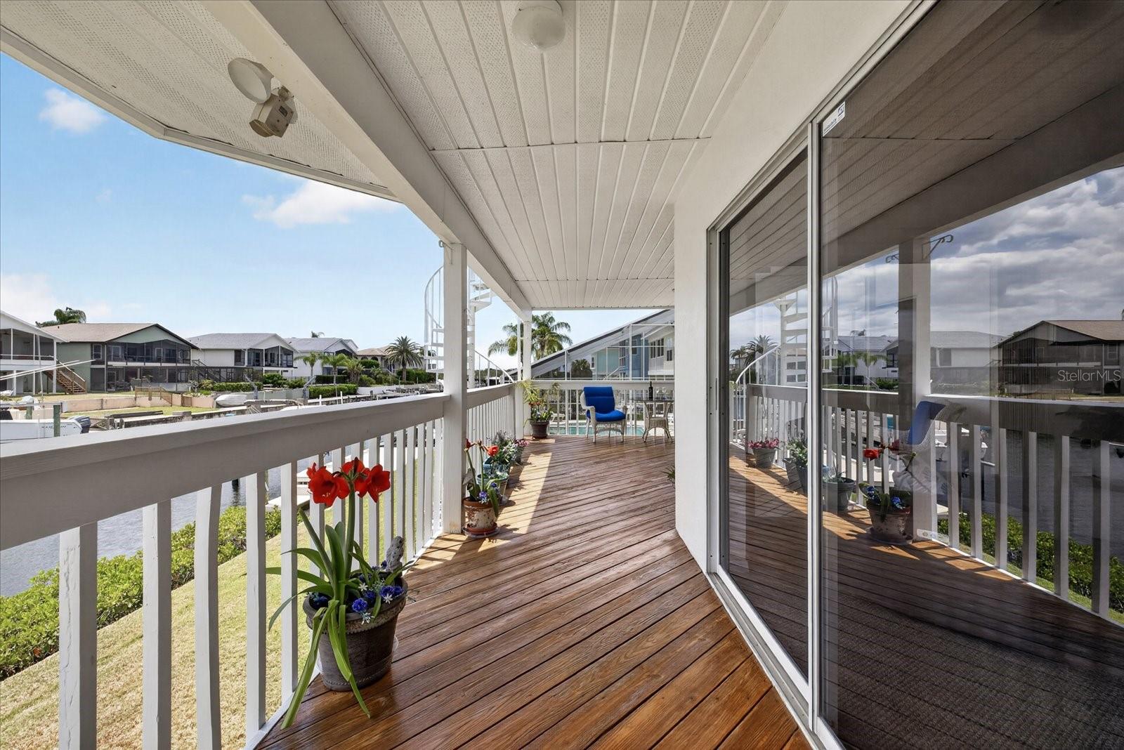 Lower balcony showing sliders from family room