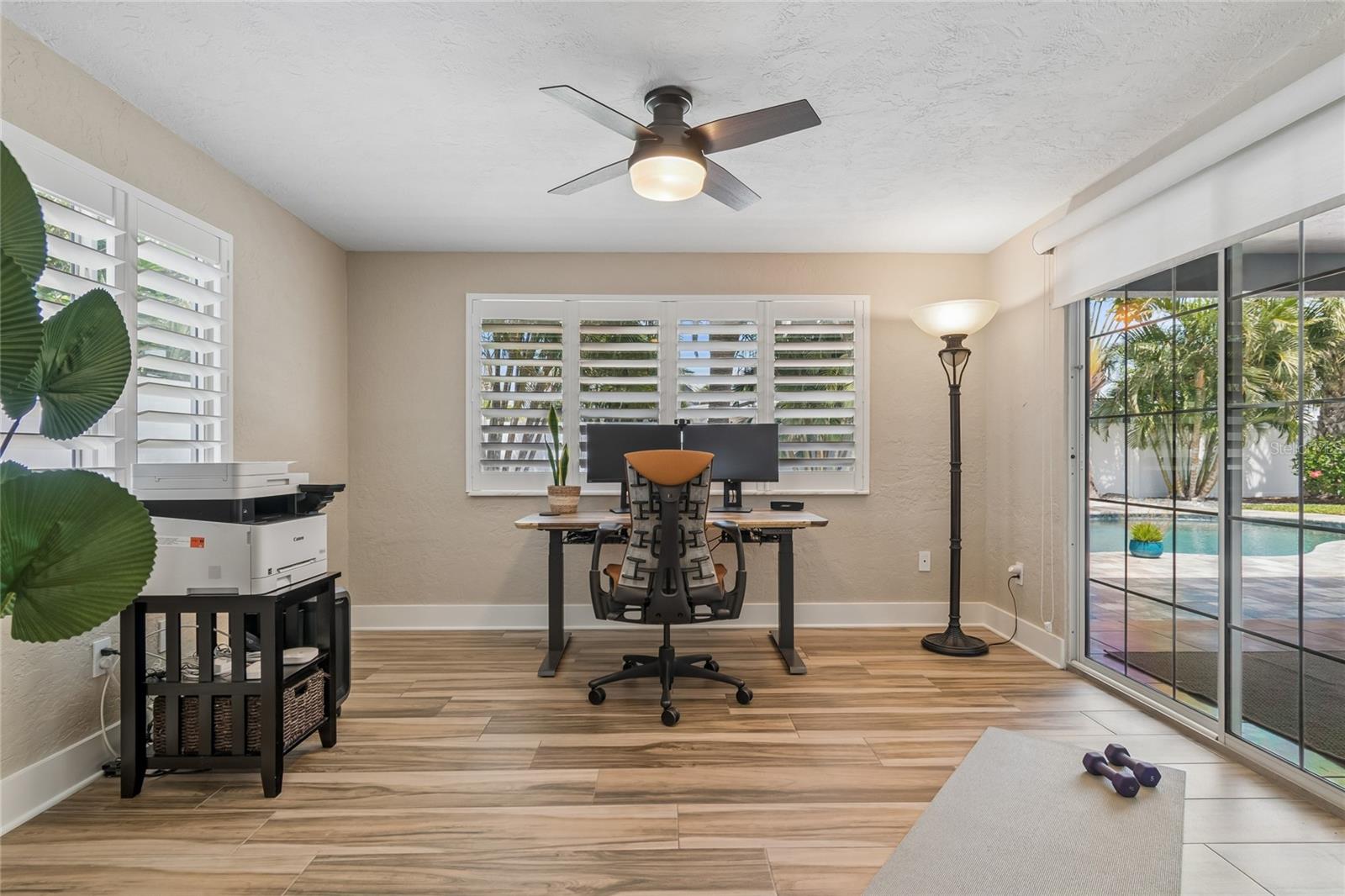 Flex space, home office, pool views