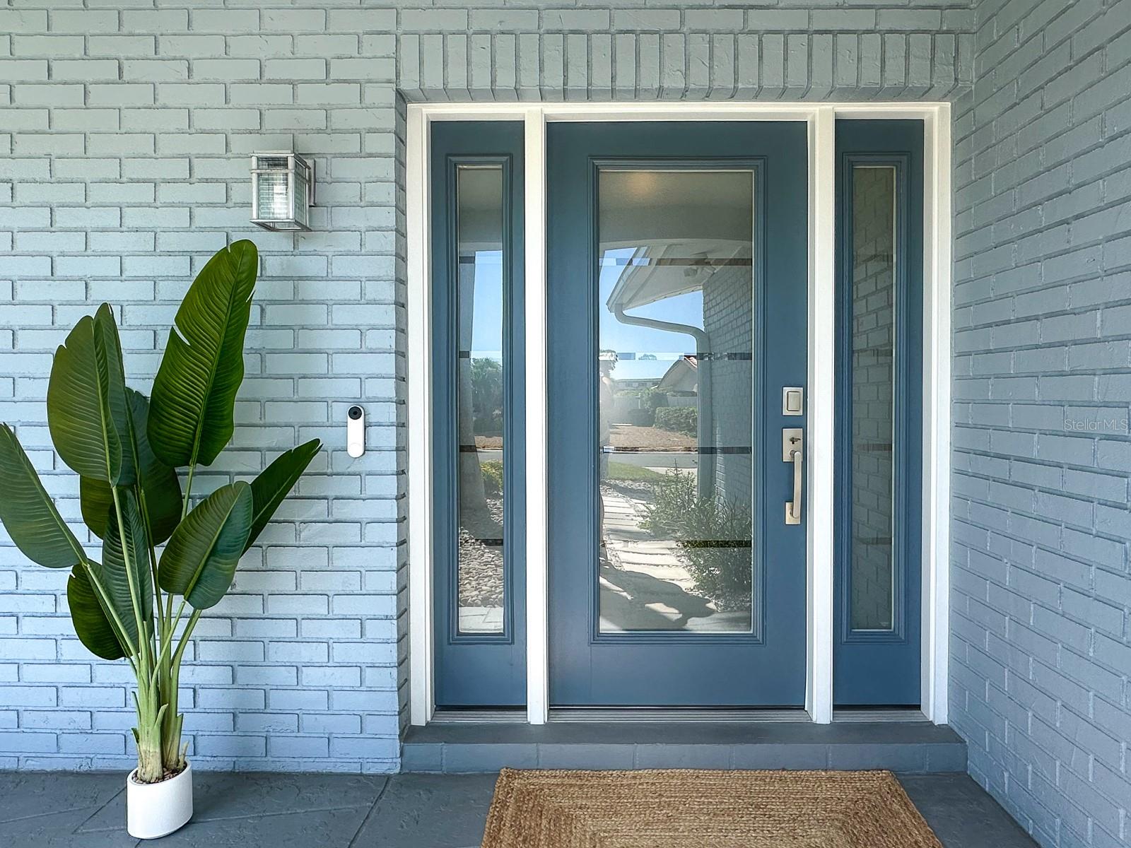 Statement etched glass door with double side lights