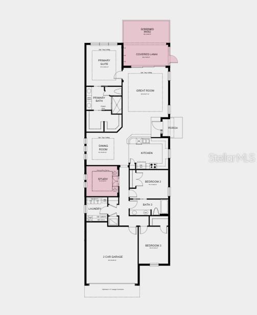 Additional Highlights Include: study in place of a flex room, extended screened patio, 8' interior doors, 4' extended garage, and second sink in the secondary bath.