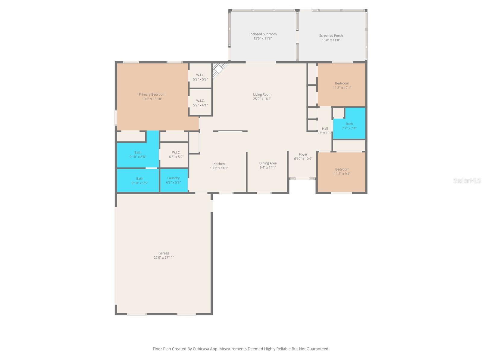 3/2/2 SFH w/Enclosed Heated and Cooled  Sunroom Floor Plan