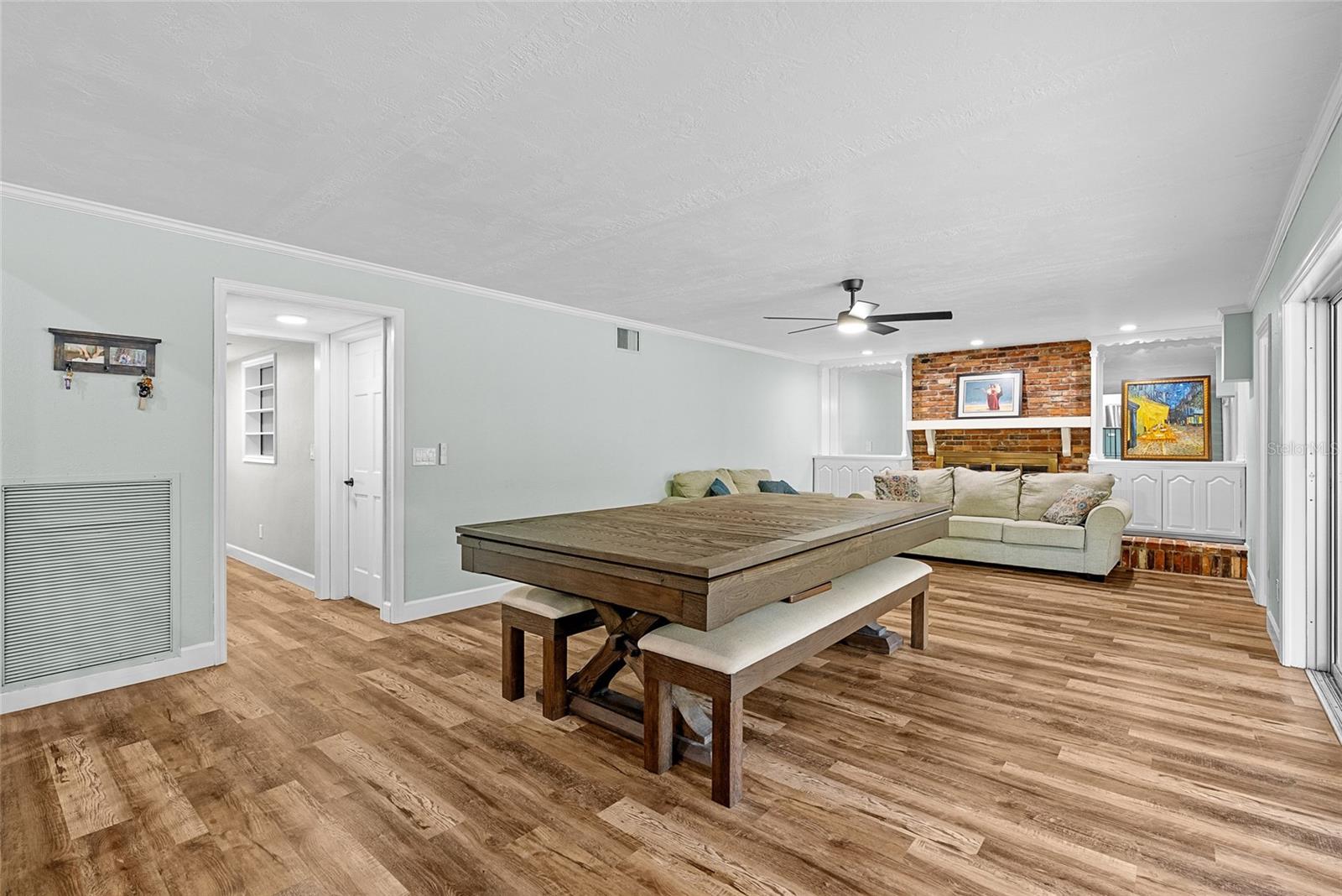 You can rearrange the couch and enjoy the Wood Burning Fireplace