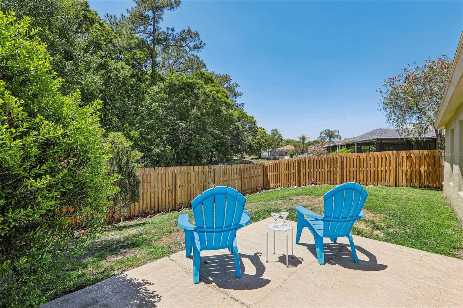 Fenced back yard on conservation