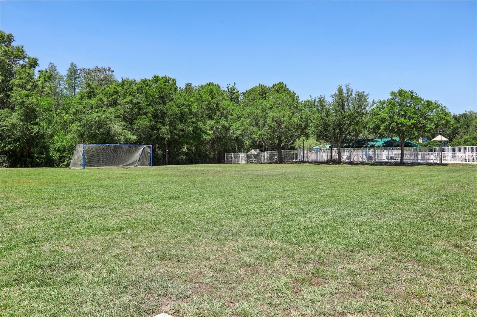 Soccer field outside community pool