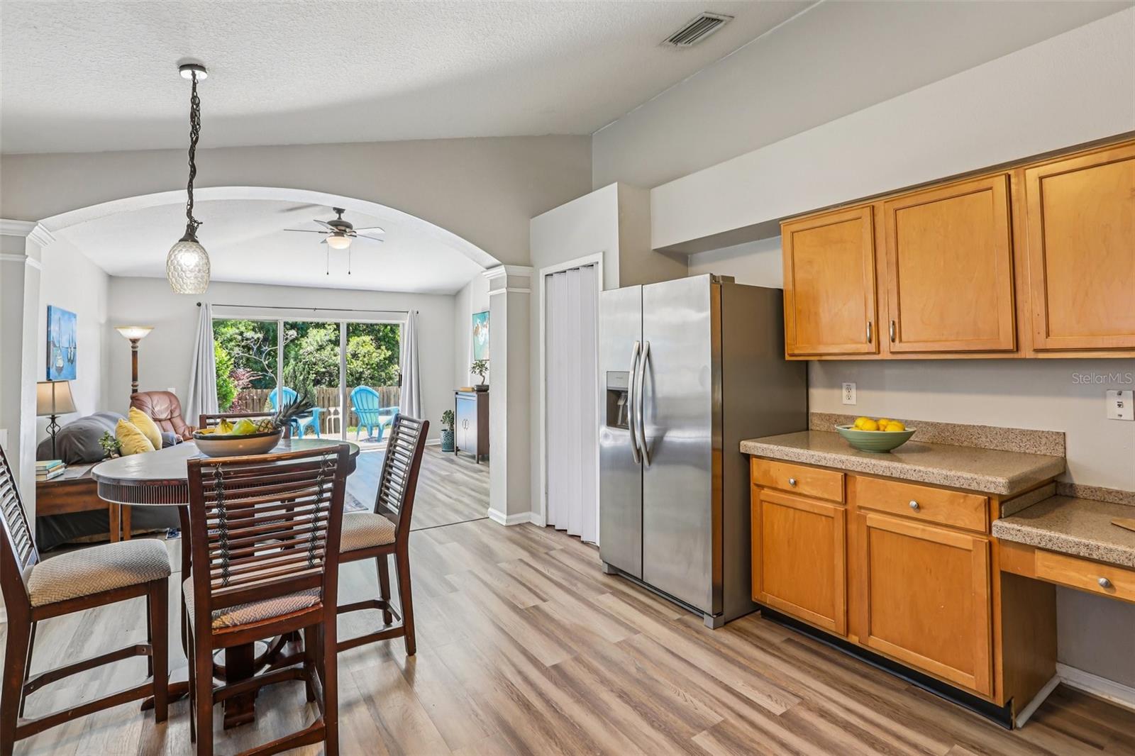 Kitchen features new stainless appliances