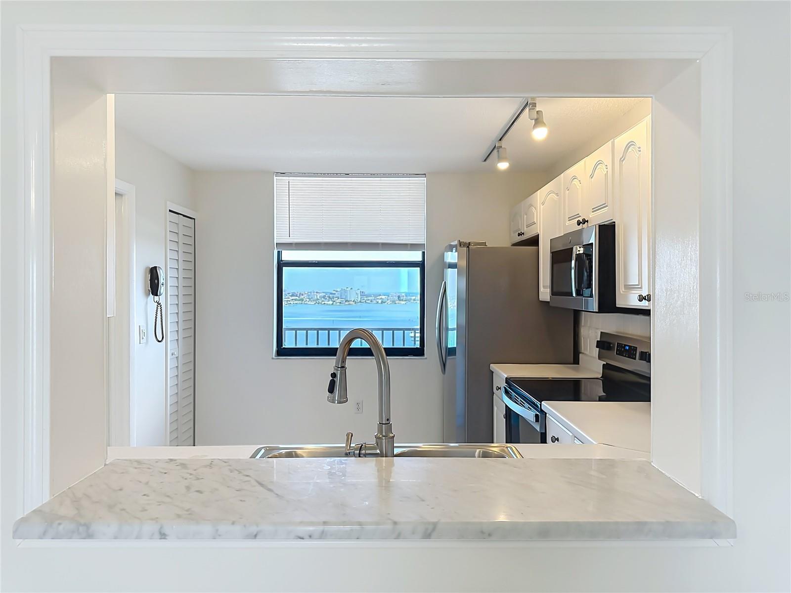 This shows the nice water view you have from the kitchen