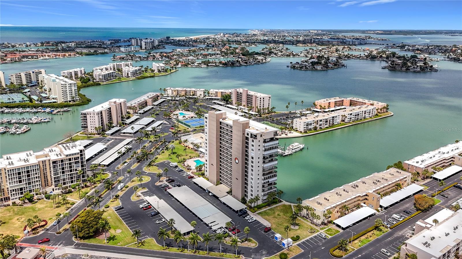 Closer aerial view of the Admiral building showing the magnificent waterviews the building offers