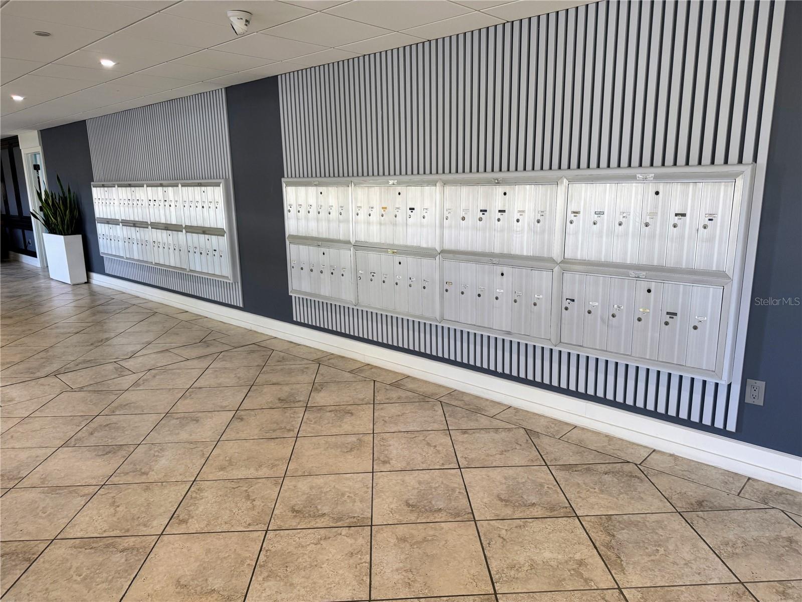 Mailboxes in the lobby of the Admiral building