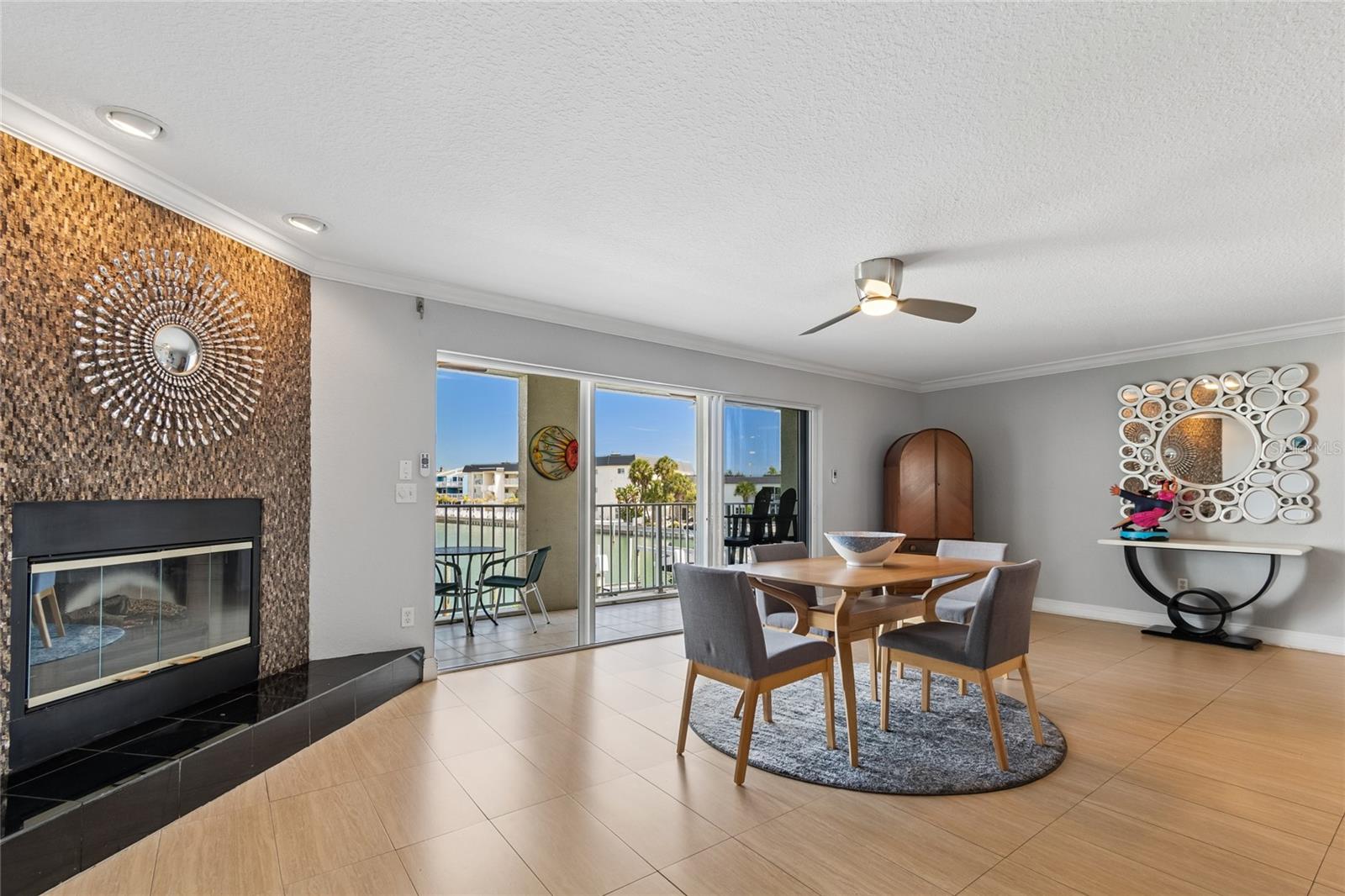 A wood-burning but also electric fireplace when you want the ambience, but not the heat