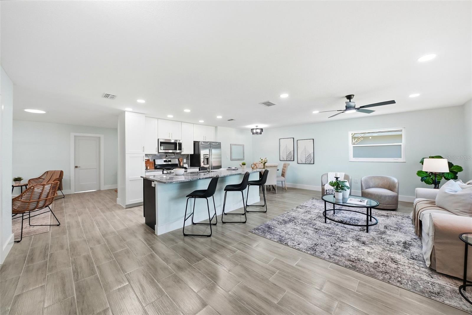 Open kitchen with a large island for enteraining