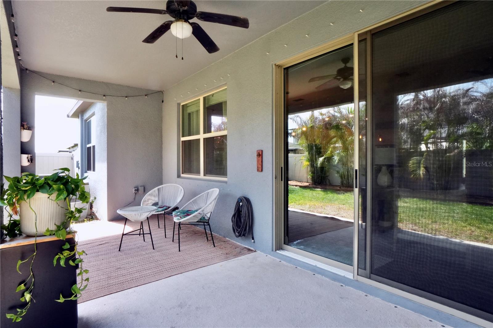 Sliding door and all windows have hurricane shutters.