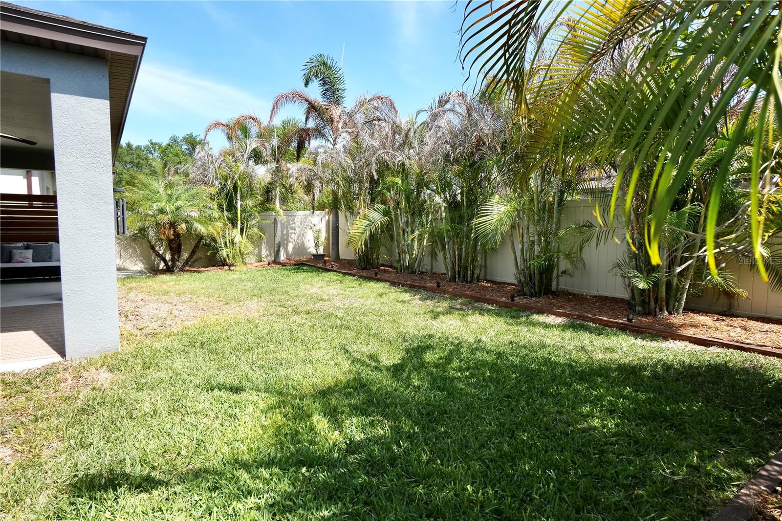 Beautifully landscaped backyard.