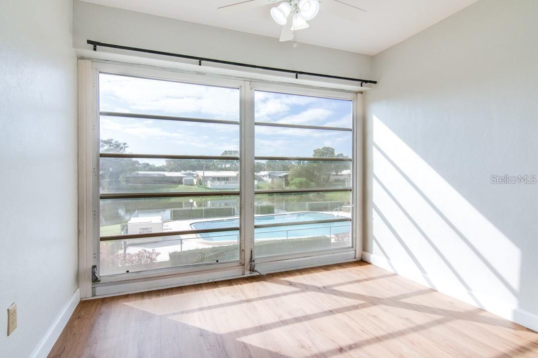 View over looking the pool and pond.