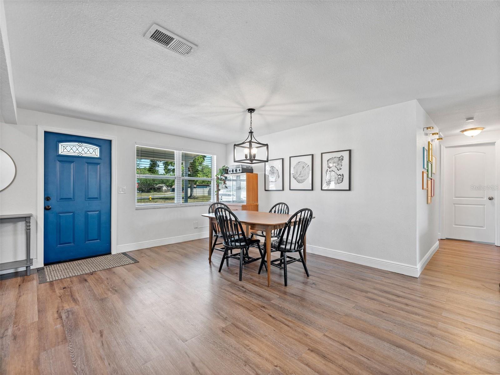 Dining room area can fit a large table and room for additional storage