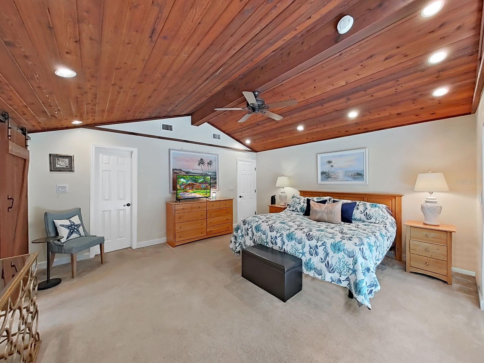 Primary Bedroom with sizable walk-in closet, impressive vaulted ceiling, and generous floor space. Offers a serene, restful atmosphere throughout!