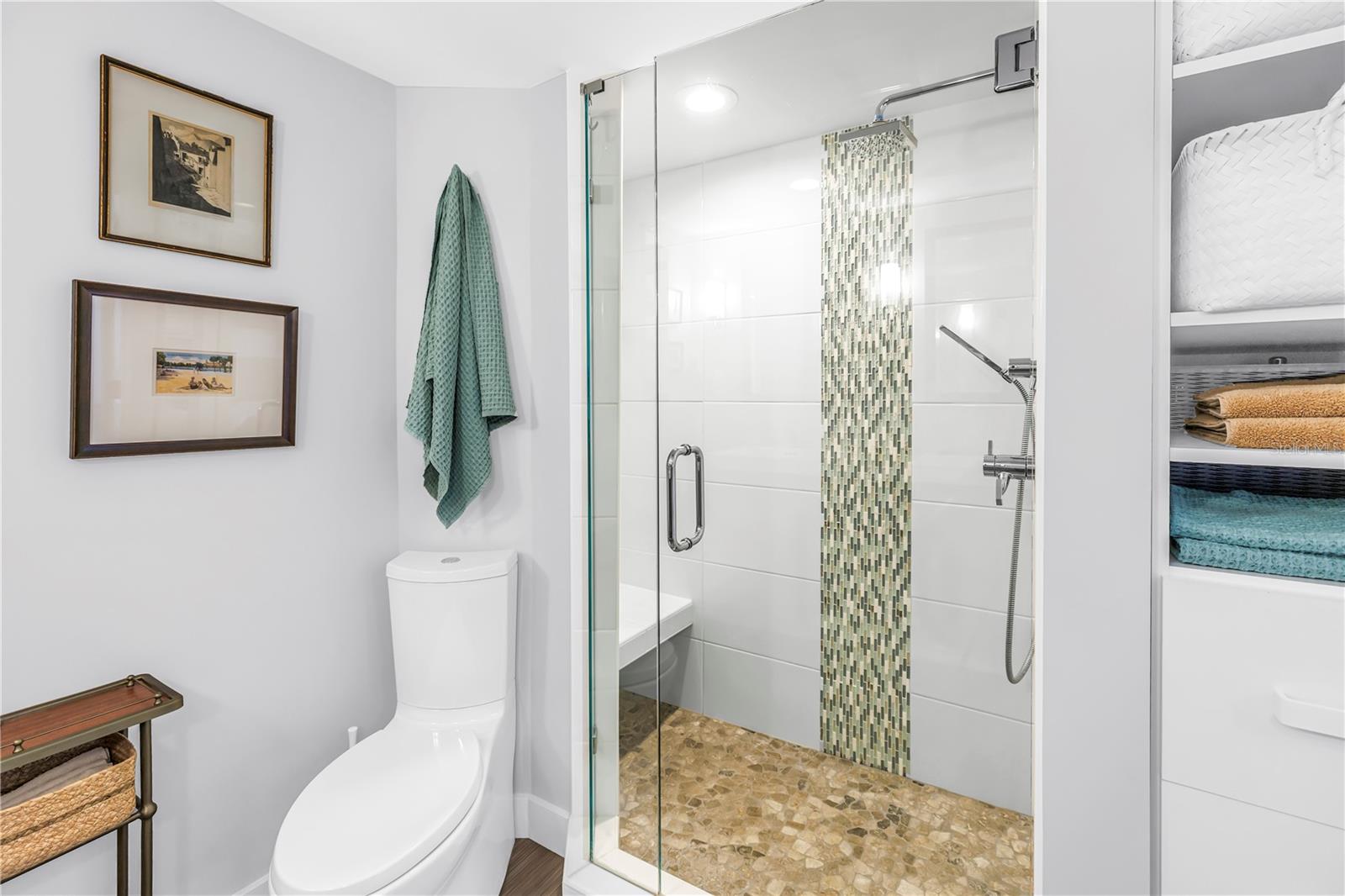 Shower and plenty of storage closets