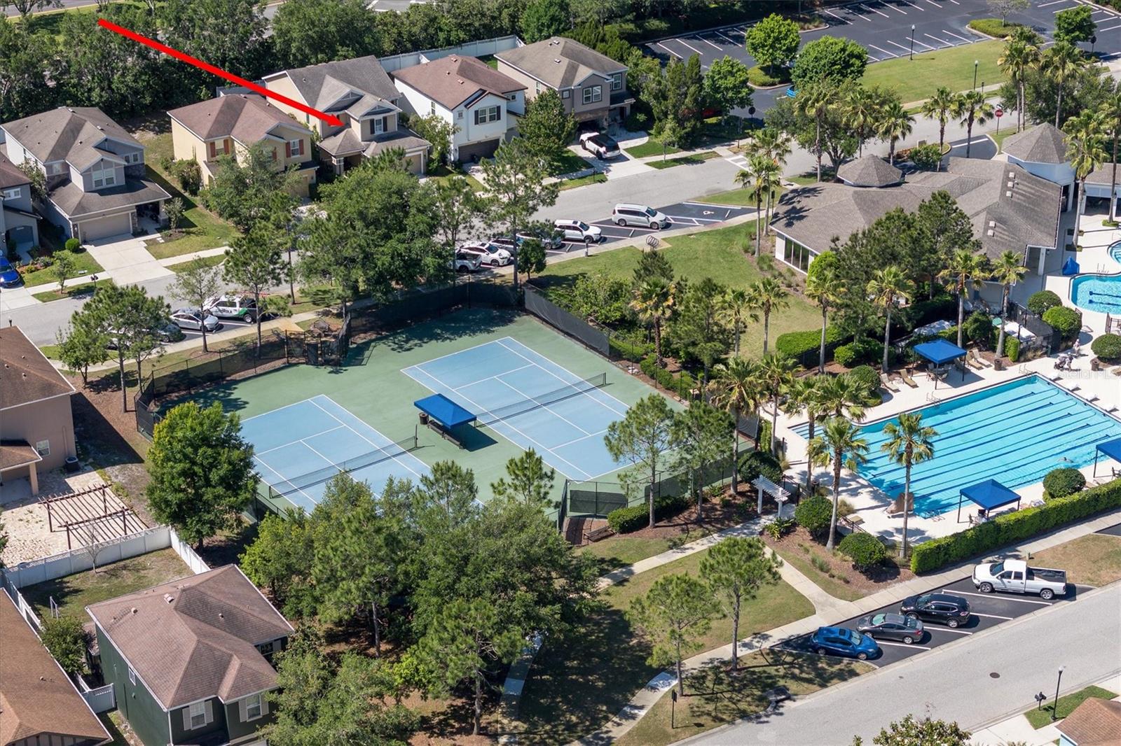 Pool, clubhouse and fitness center right across the street.  No house blocking view of it.  Great for guests, parties, and exercising.