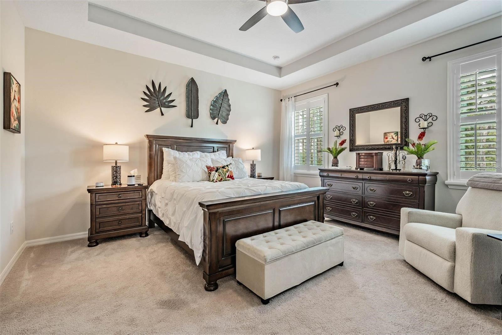 Primary bedroom with trey ceiling