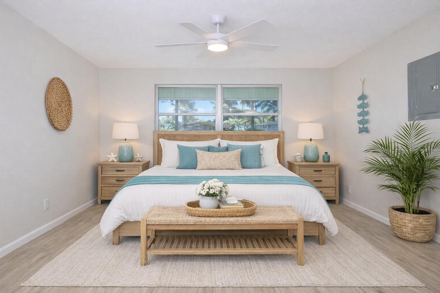 virtually staged primary bedroom from another angle