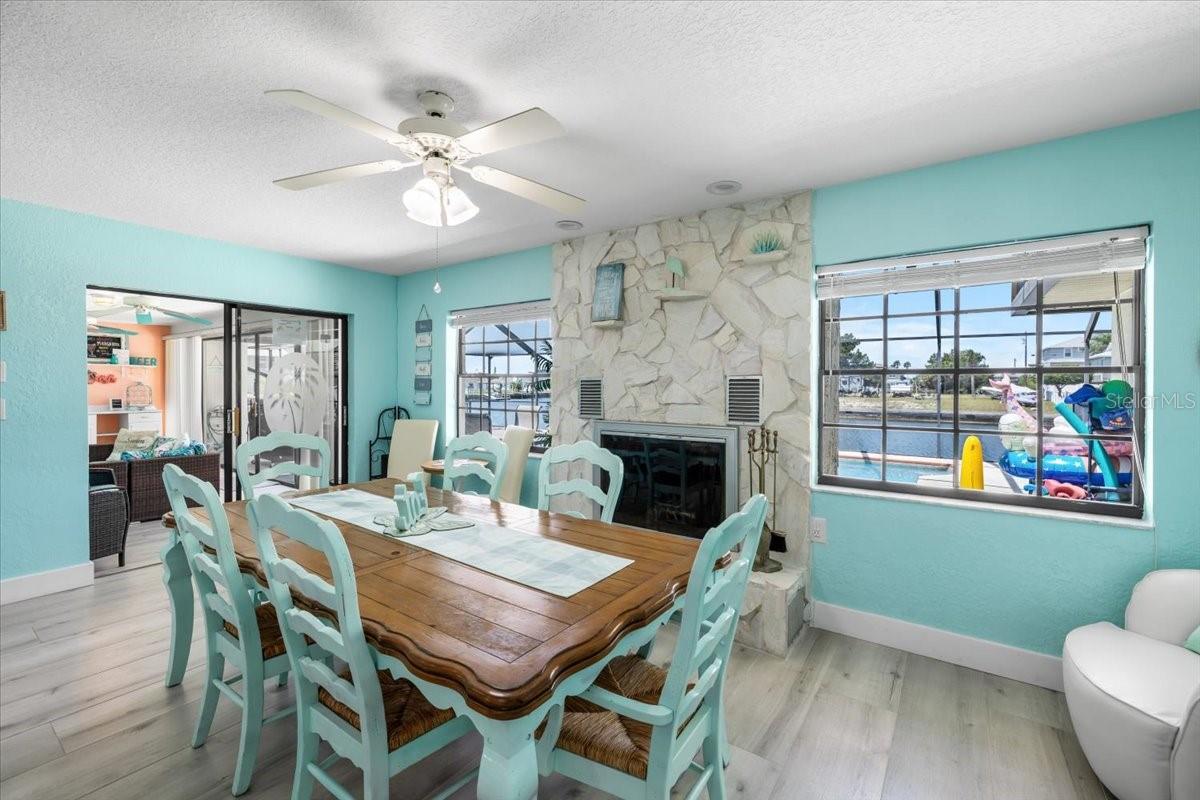 Dining Area in Kitchen with fireplace