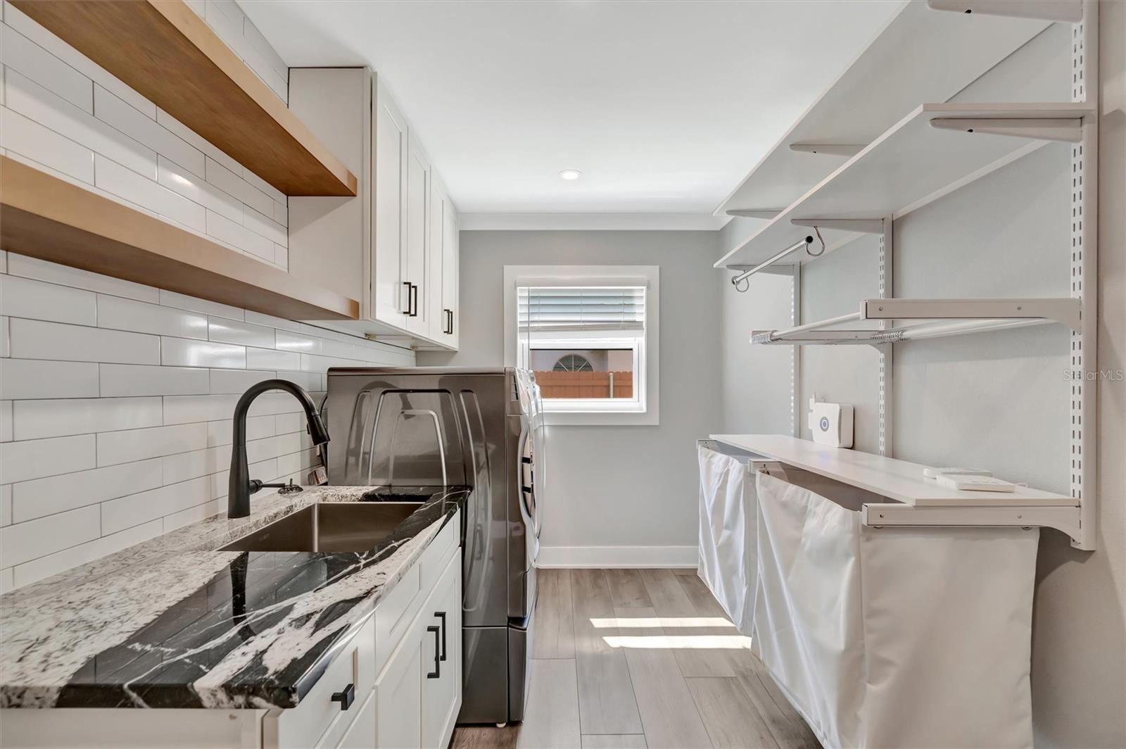 The laundry room located by the garage entrance