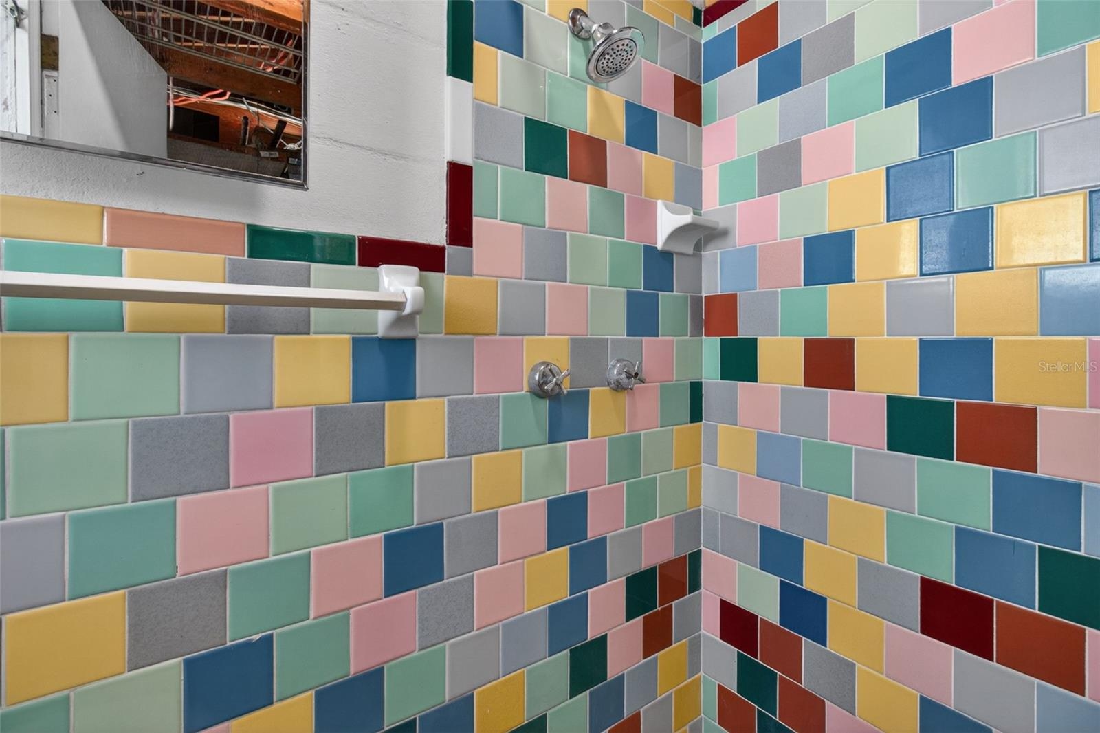 Garage Bathroom has decorative shower