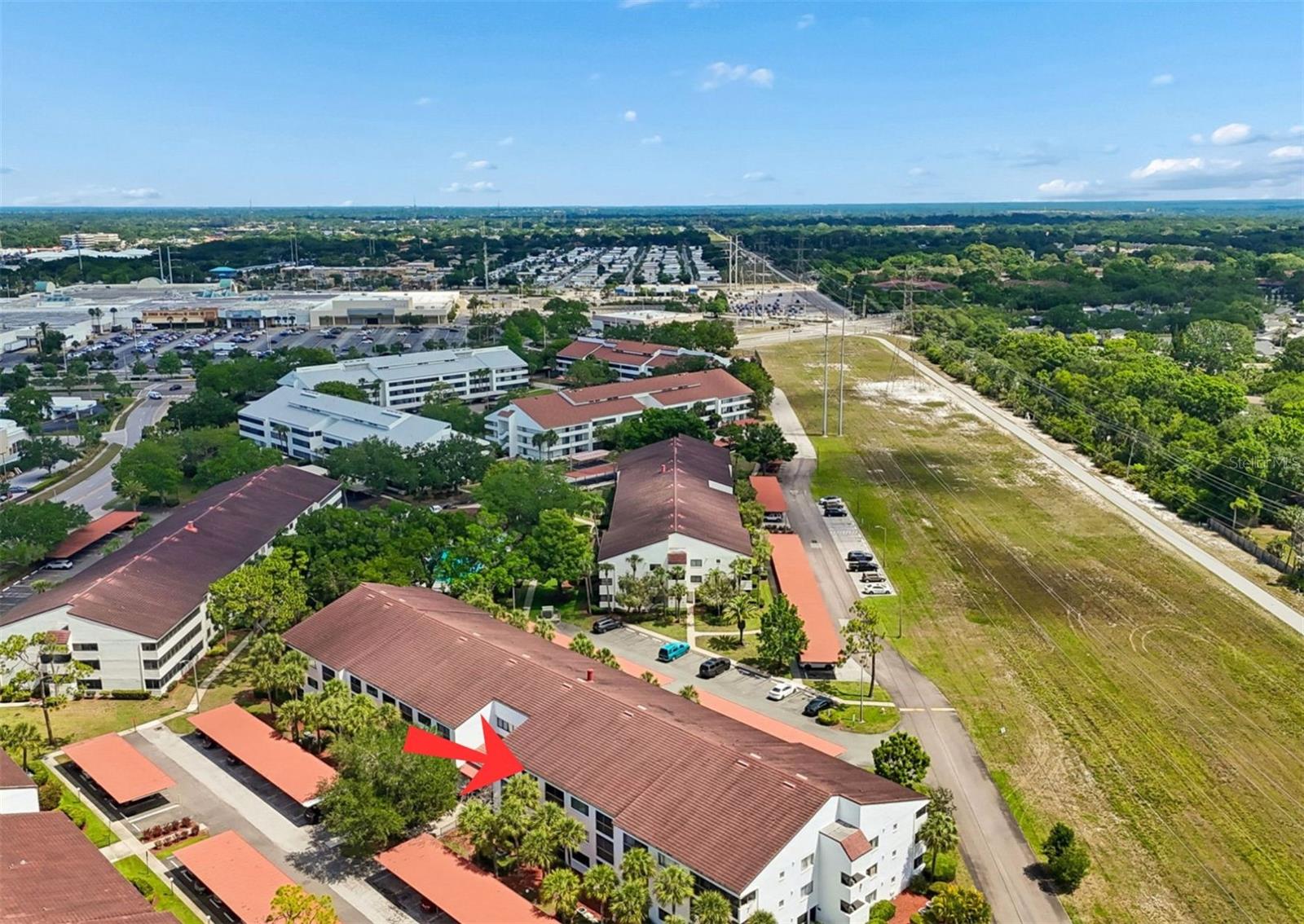 Aerial Building 7 across Countryside Mall & Pinellas Trail Acess