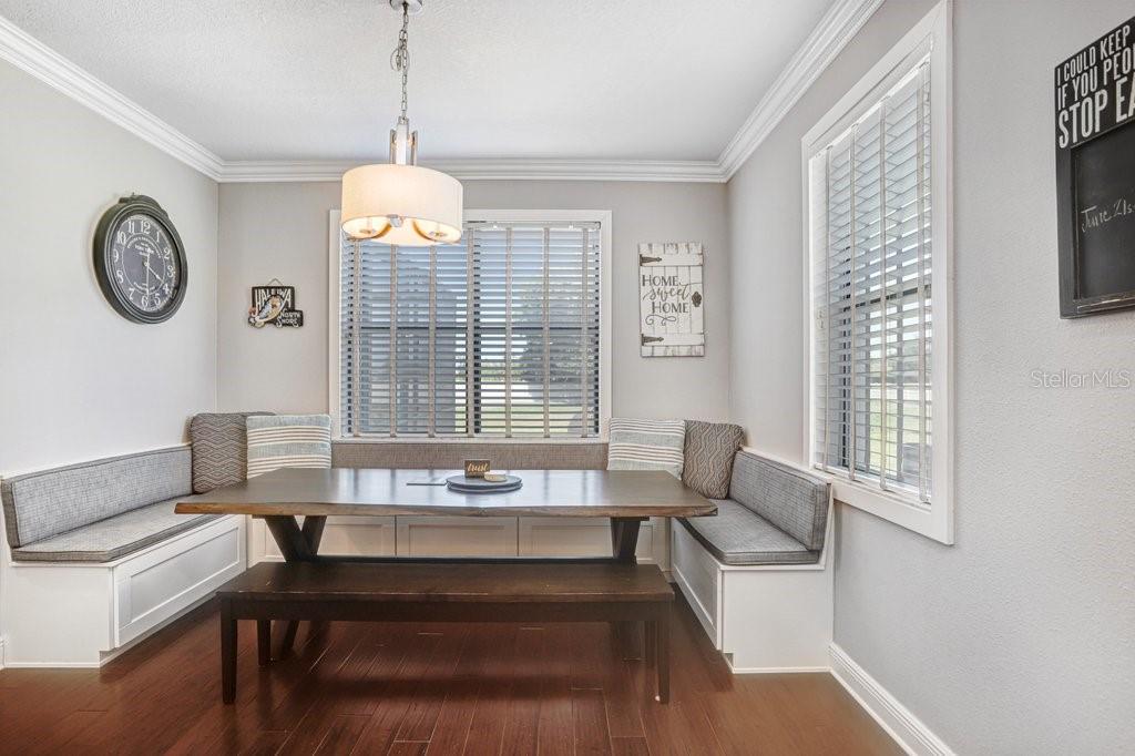 Built in bench seating with storage shelves