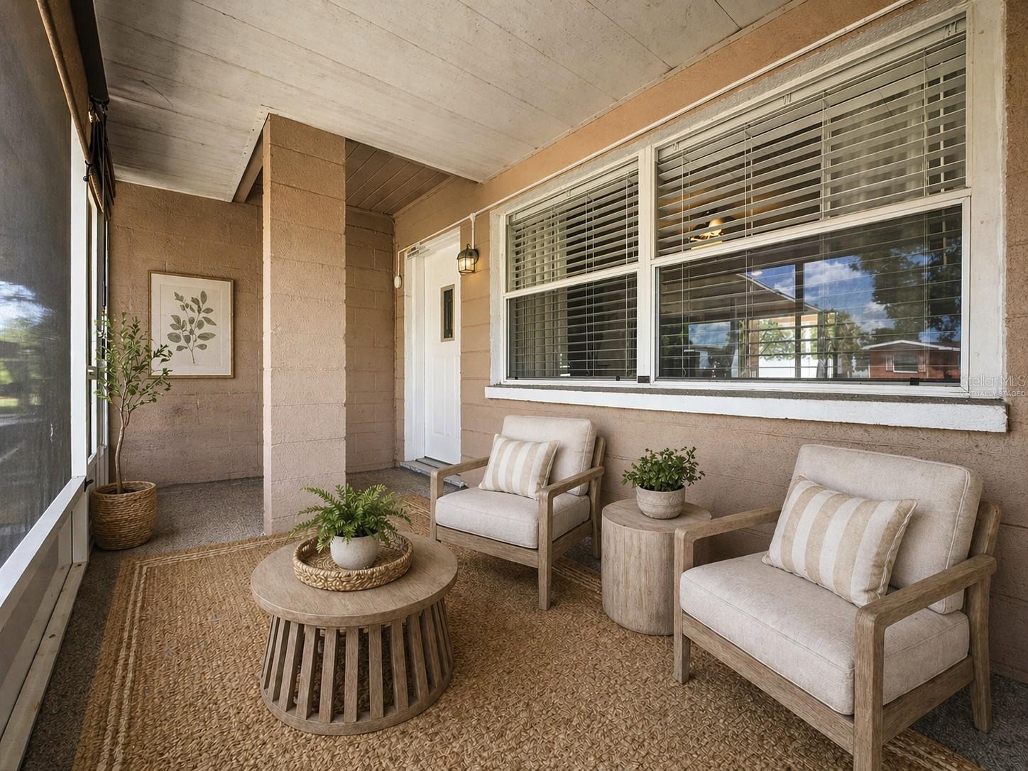 Virtually staged front porch.