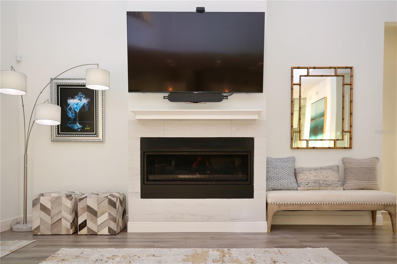 fireplace in living area