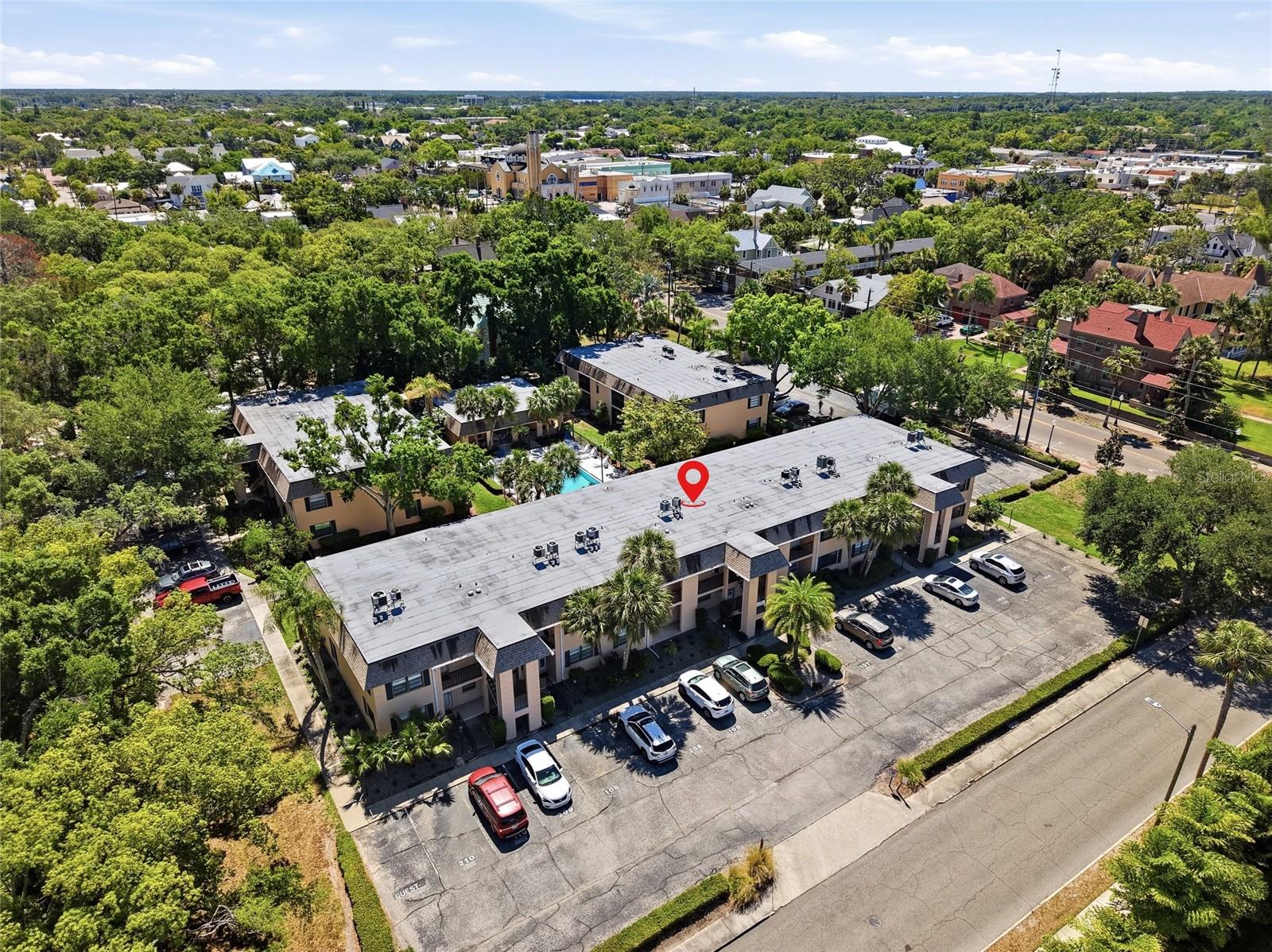 Front of building faces Spring Bayou