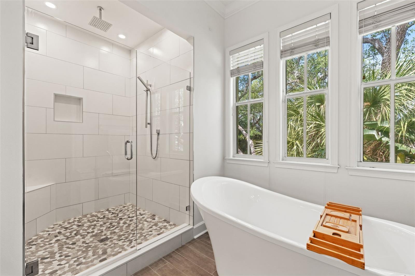 Large freestanding tub and walk in shower