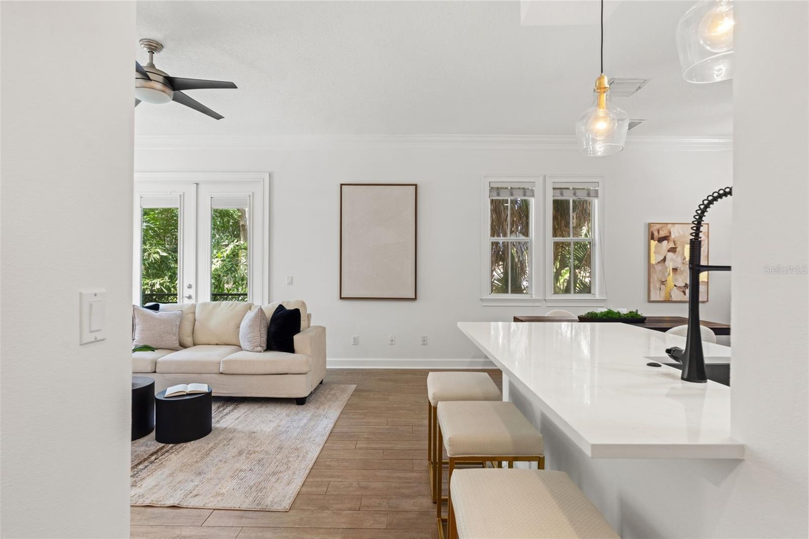 Great room/ kitchen combo with flat island seating