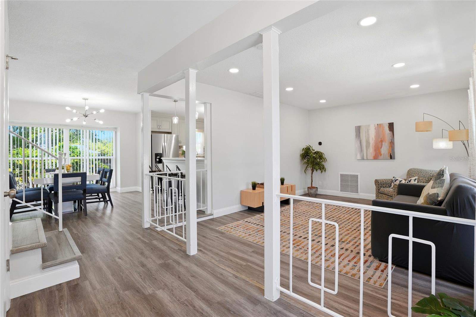 Entrance leads to 1st Living Room on right, Dining Room straight ahead, Kitchen straight ahead and to the right, 2nd Living Room straight and to the left