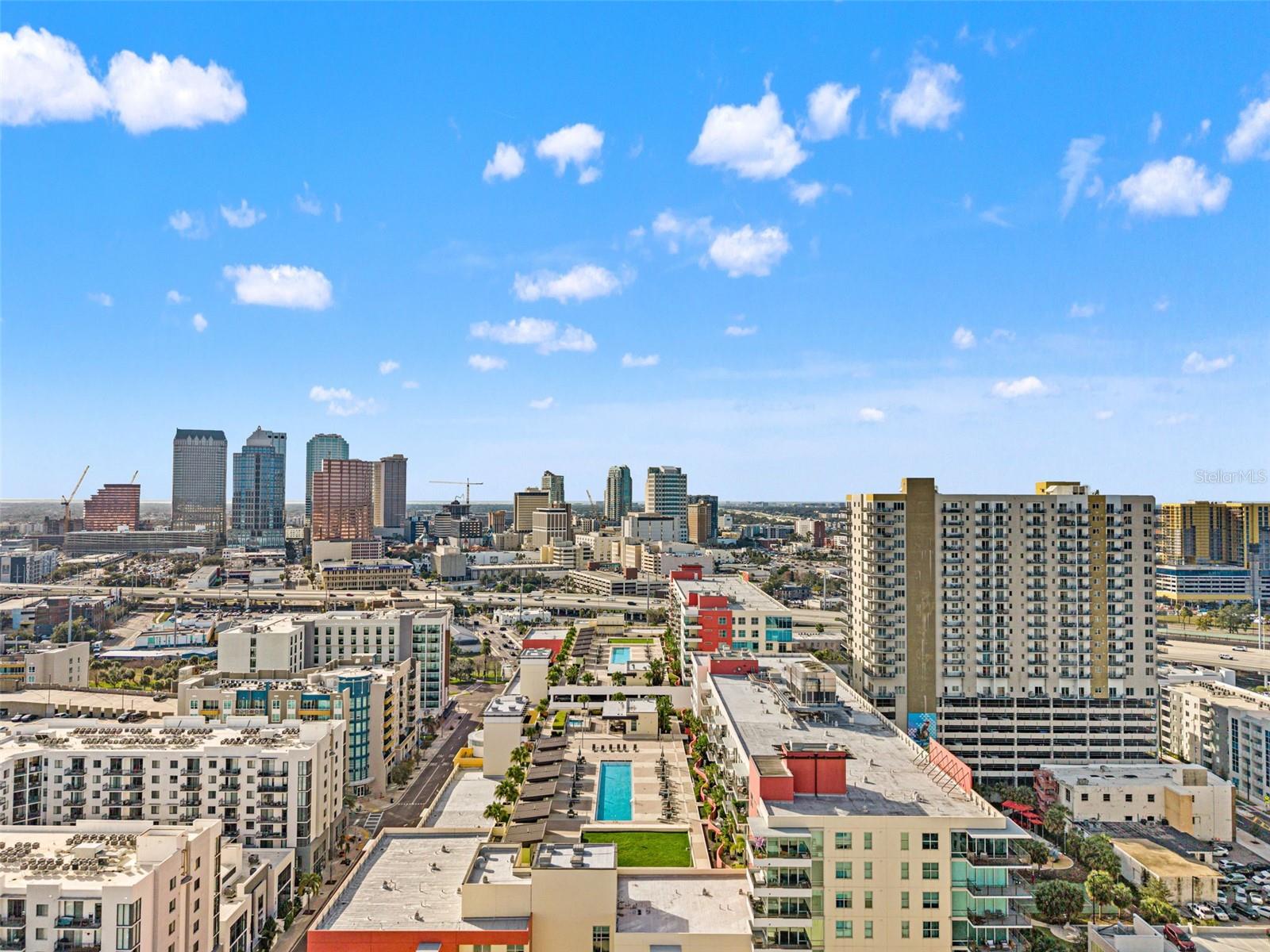 Ariel of the building and Tampa skyline