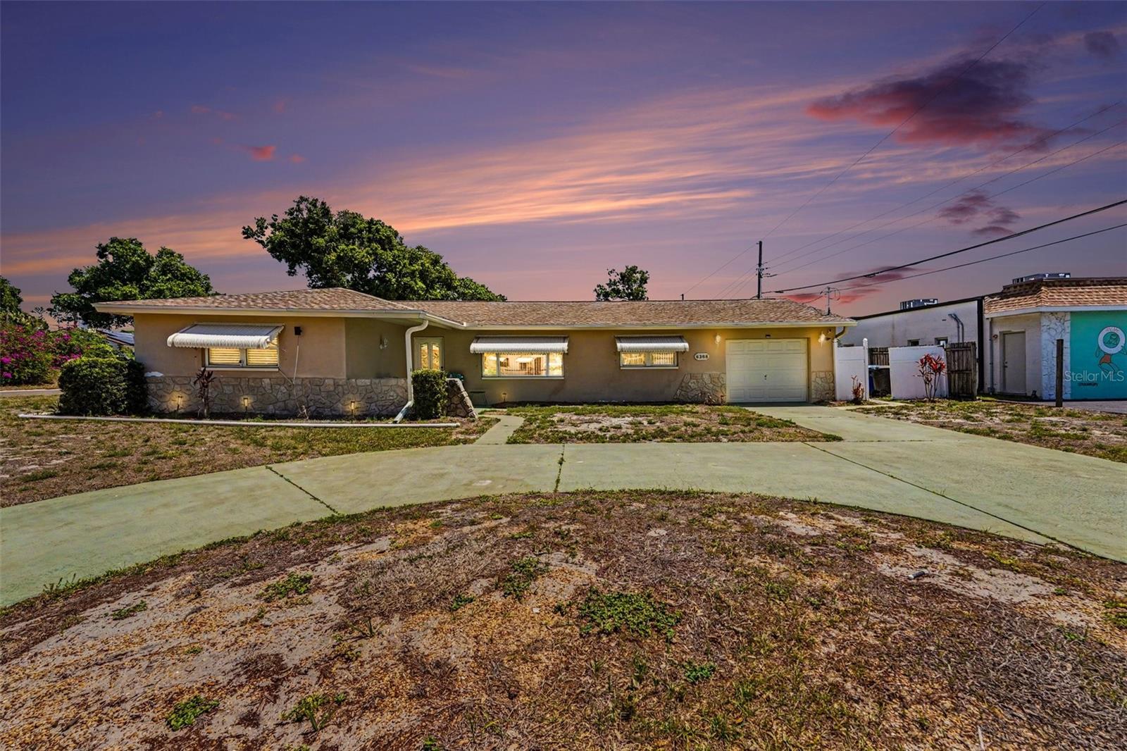 Front of home at sunset