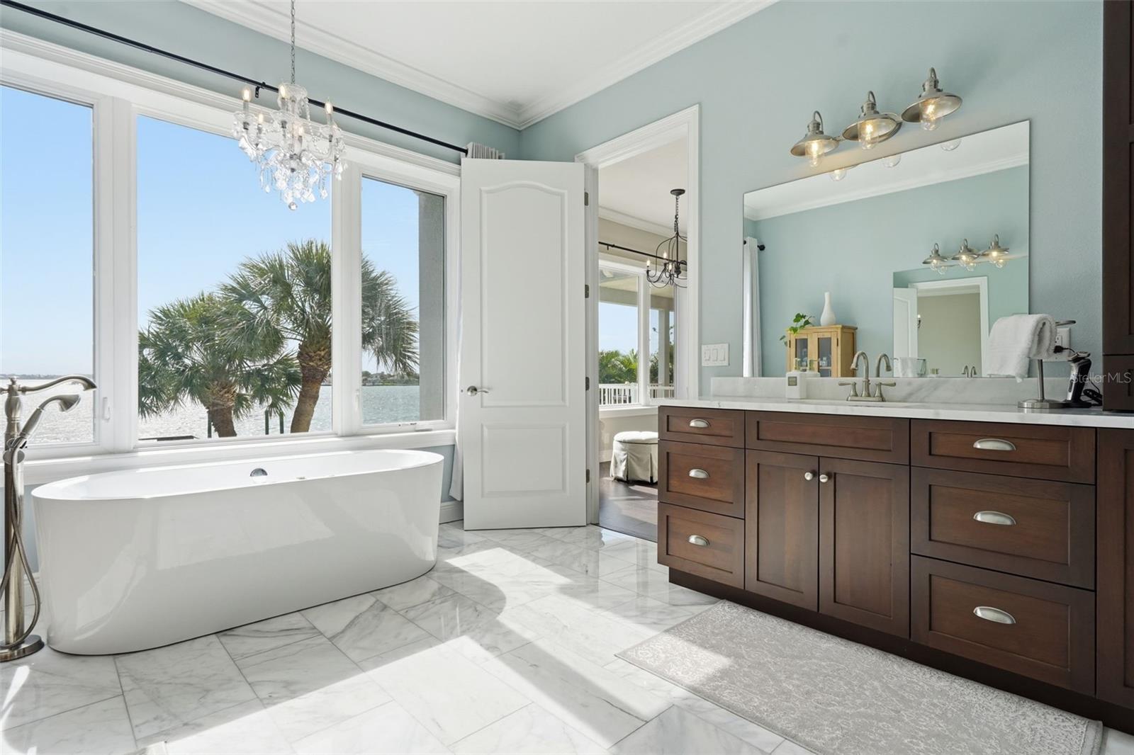 This is not just any freestanding tub... it has jets on the bottom, jets on the sides, and even has lights. Bubbles away!