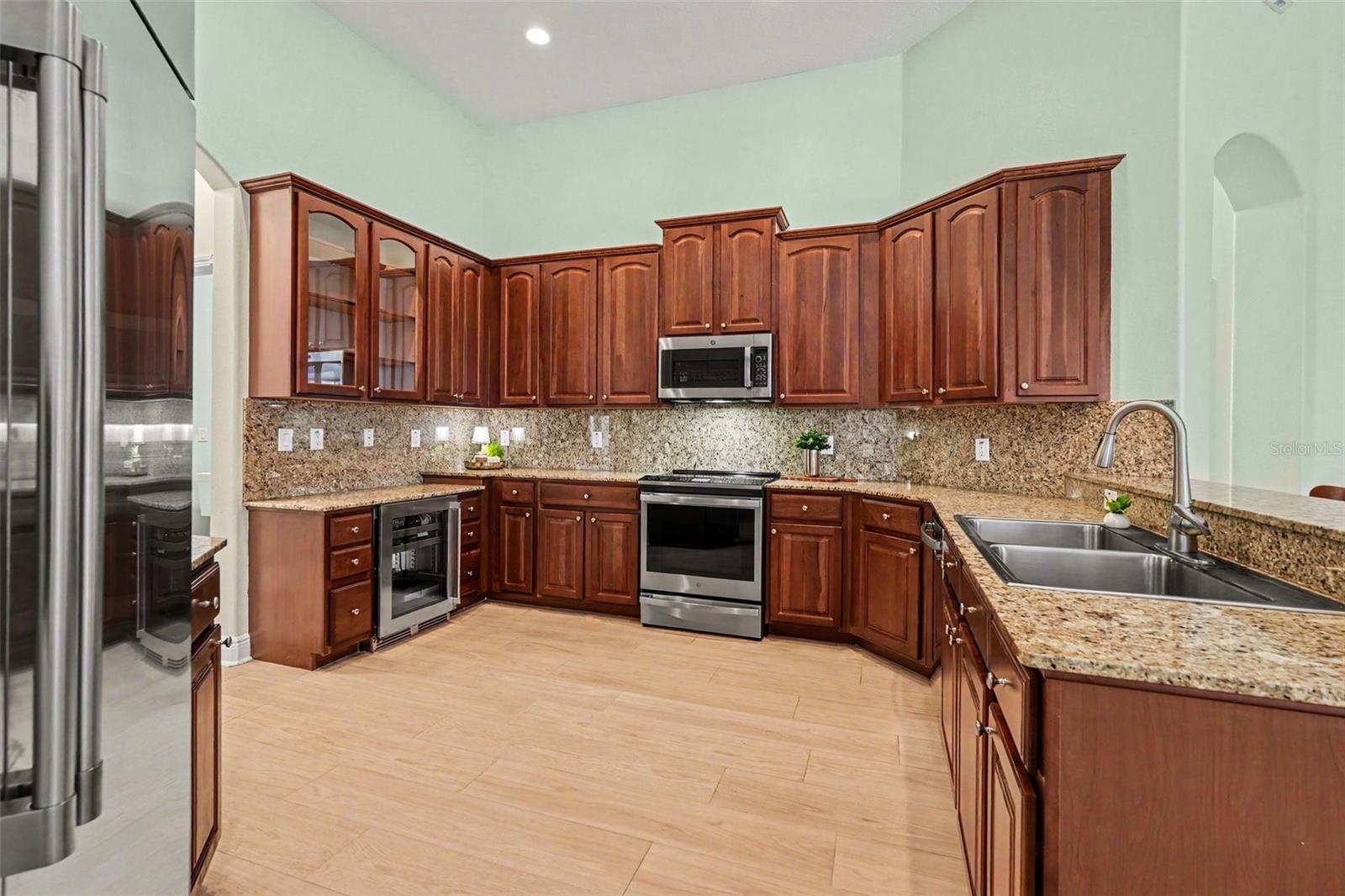 Spacious kitchen with beverage fridge