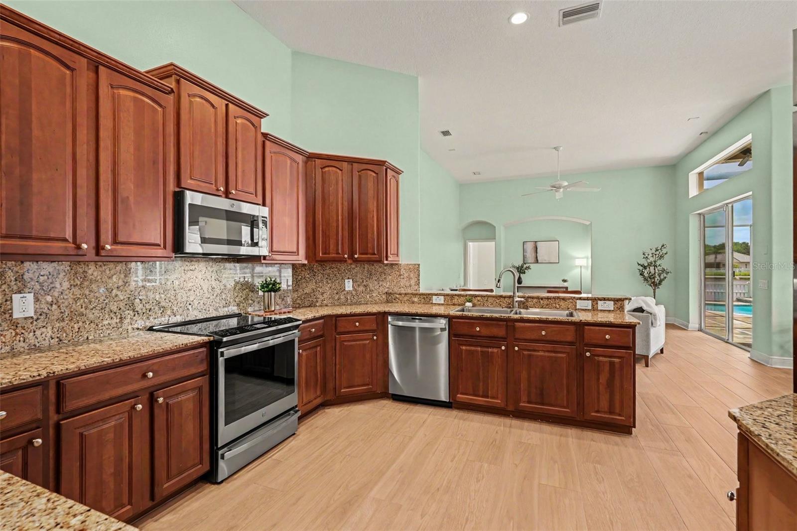 Granite countertops and backsplash