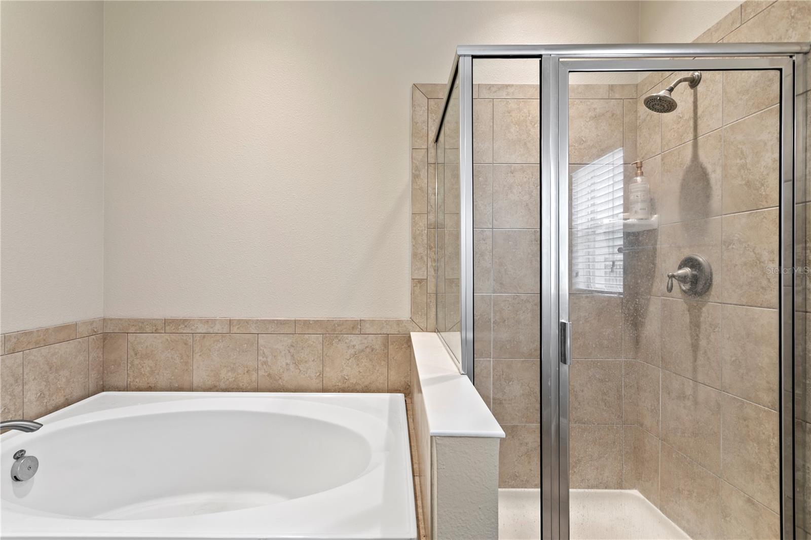 Primary bath with garden tub and walk-in shower