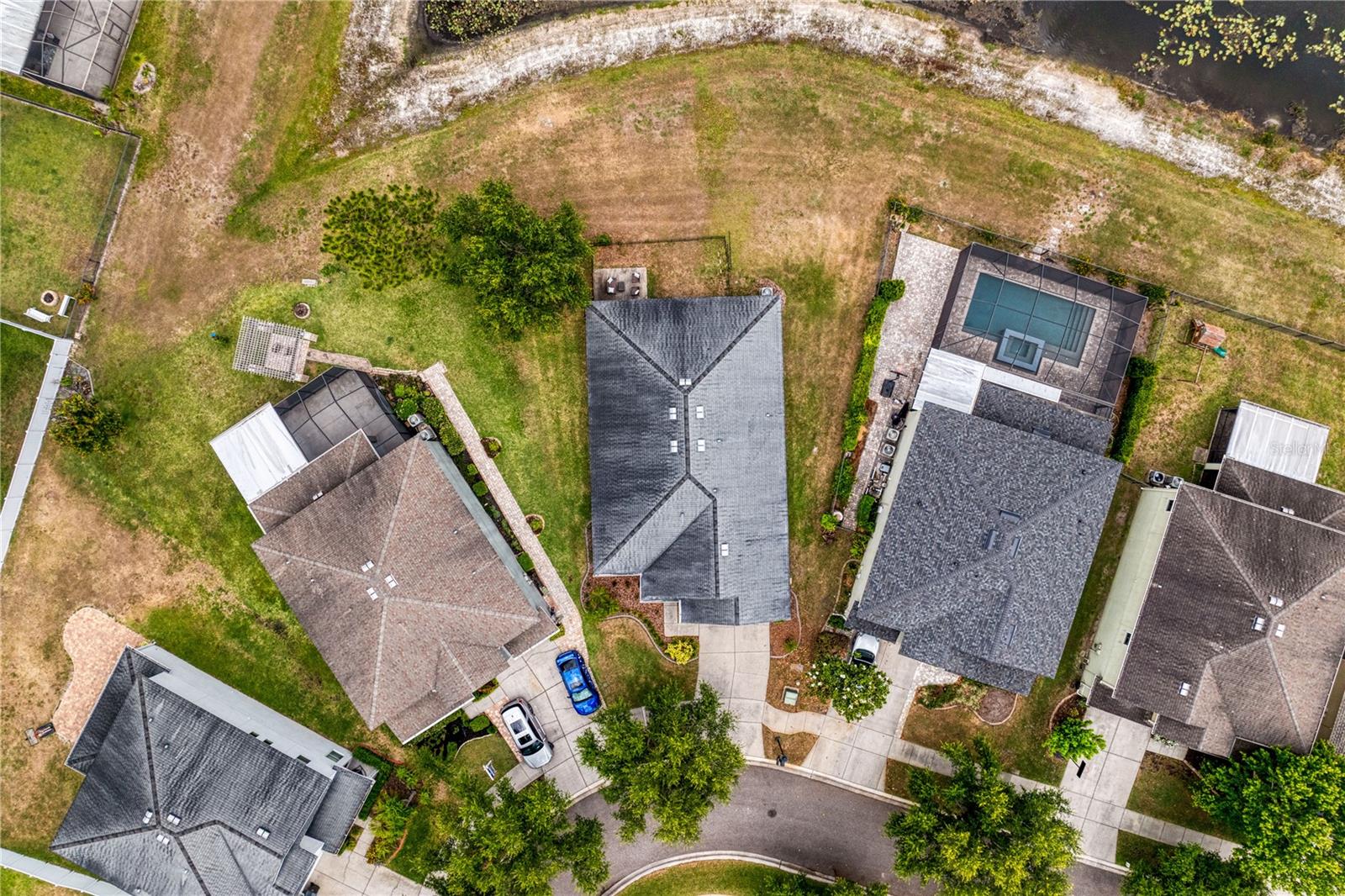 Aerial view of backyard