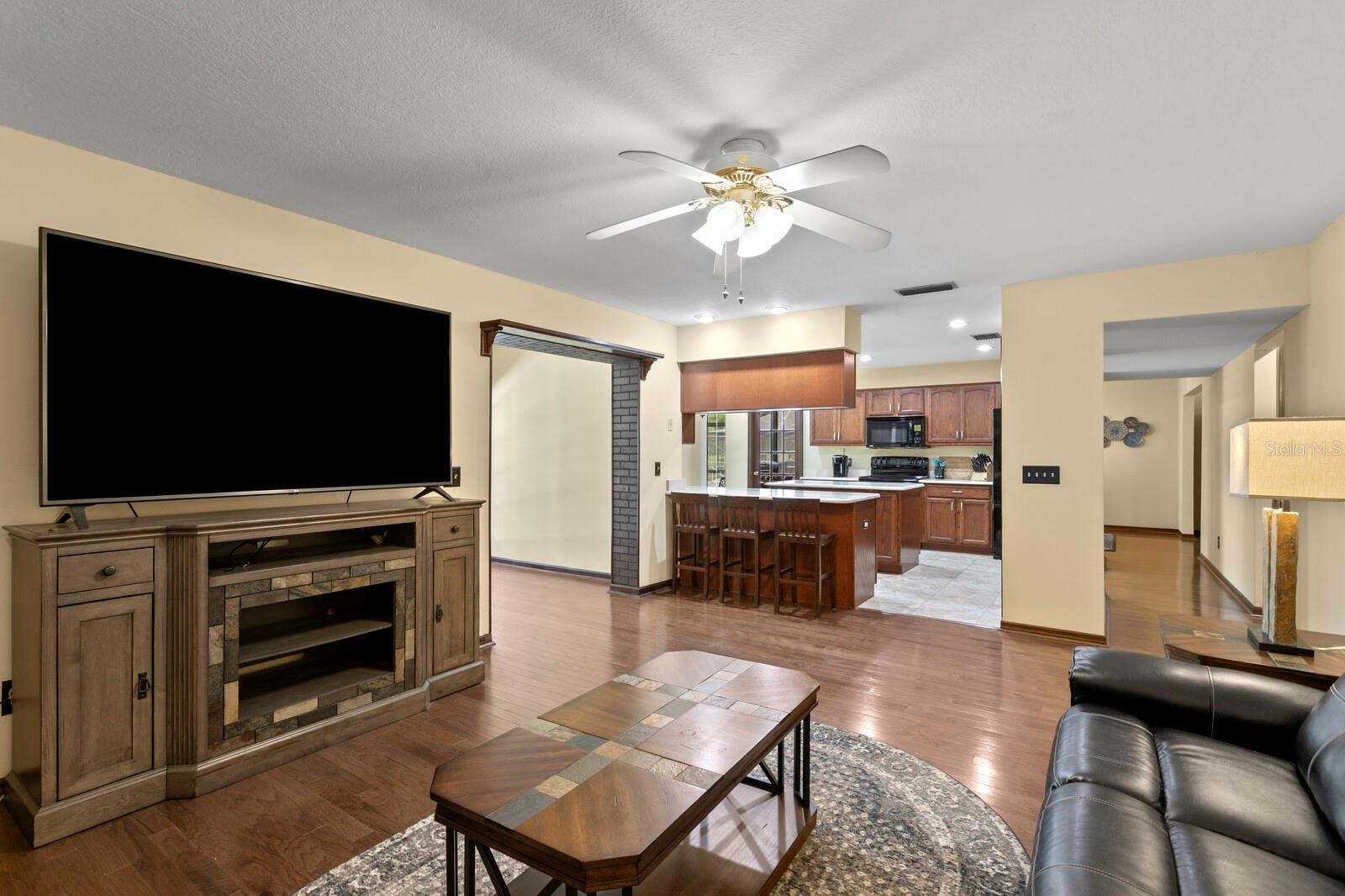 Views from family room looking into the kitchen