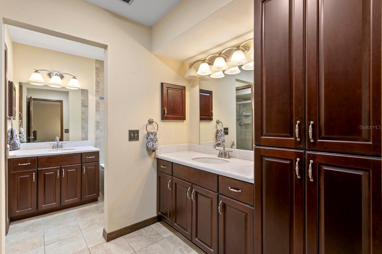 Primary bath with split vanities